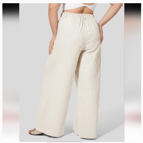 High Waisted Pocket Wide Leg Flowy Solid Palazzo Casual Linen-Feel Pants - Picture 3 of 3